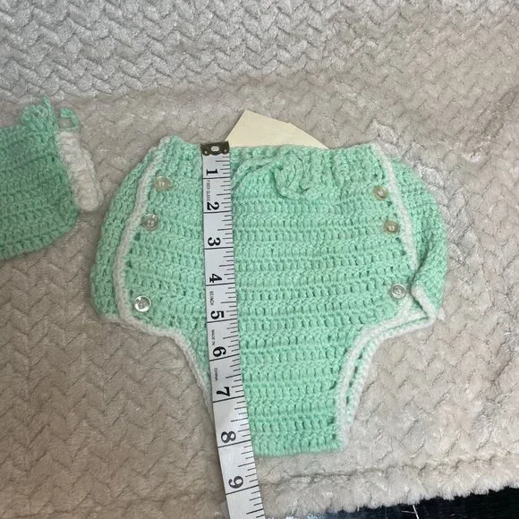 Vintage Handmade Light Green Knitted 2 piece Infant Outfit OS OOAK - Picture 10 of 10